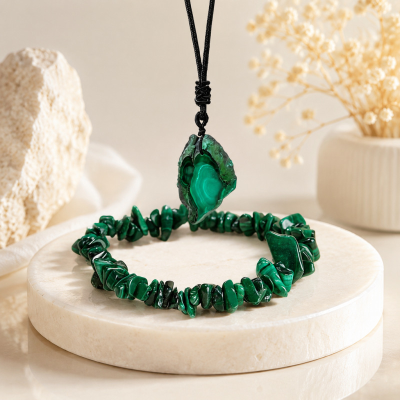 1:[set] malachite slice pendant   gravel bracelet