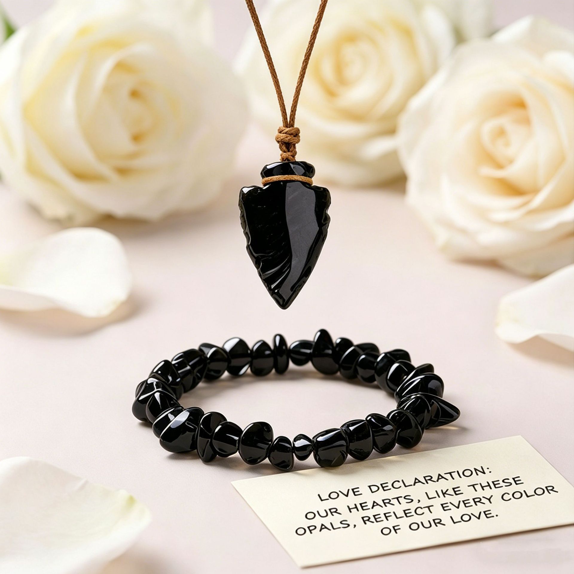 4:[set] obsidian arrow pendant   gravel bracelet
