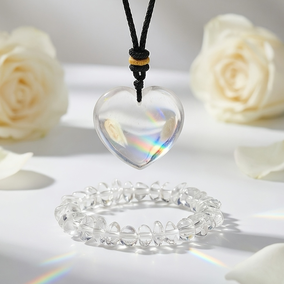5:[set] white crystal love pendant   gravel bracelet