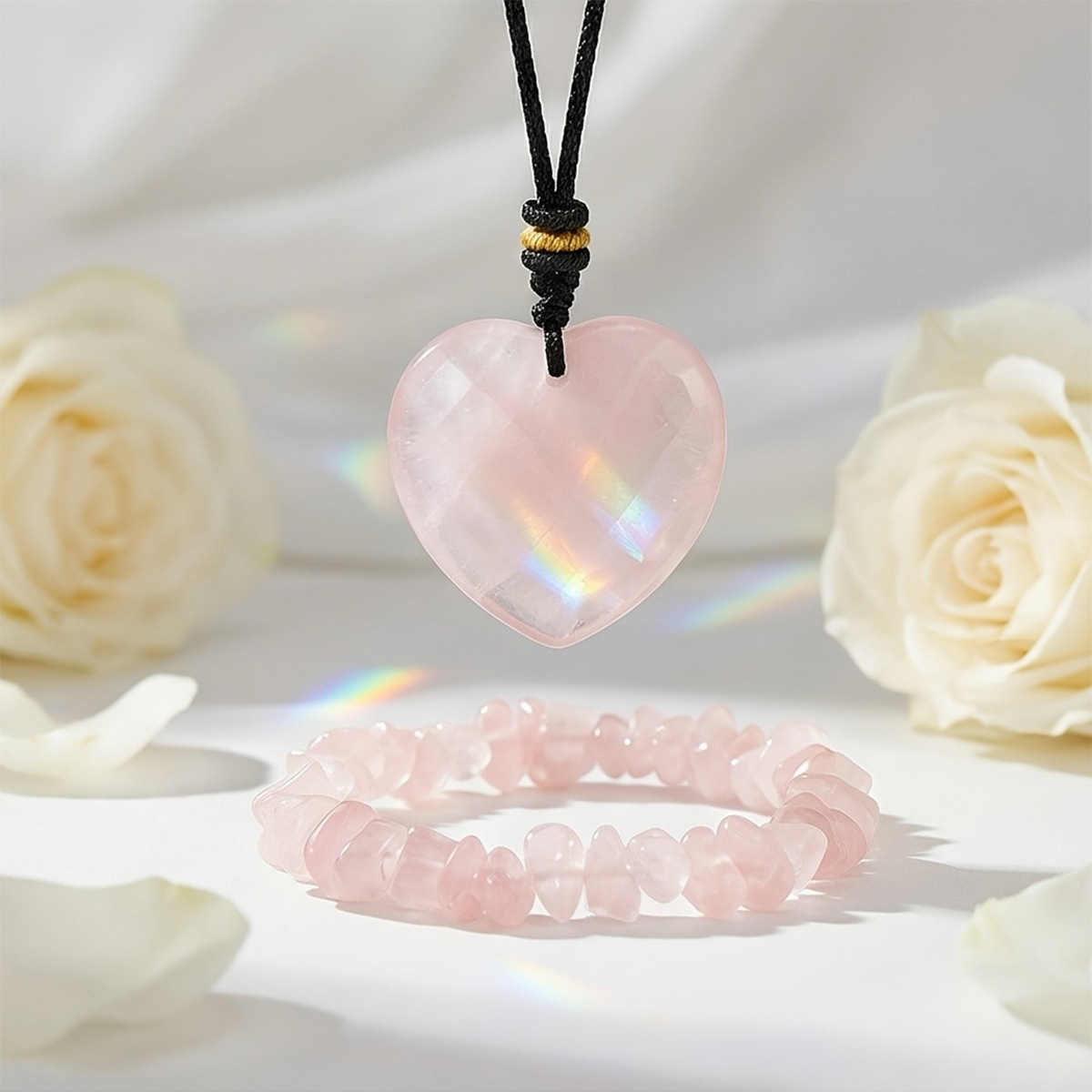 6:[set] pink crystal love pendant   gravel bracelet