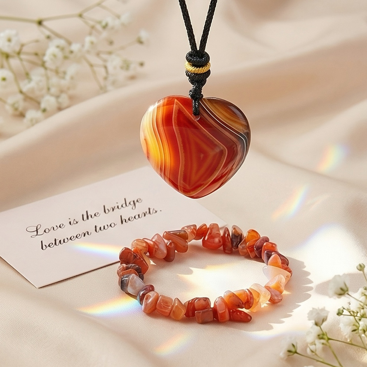 7:[set] red agate love pendant   gravel bracelet