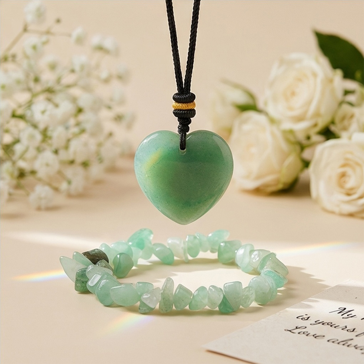 8:[set] aventurine love pendant   gravel bracelet