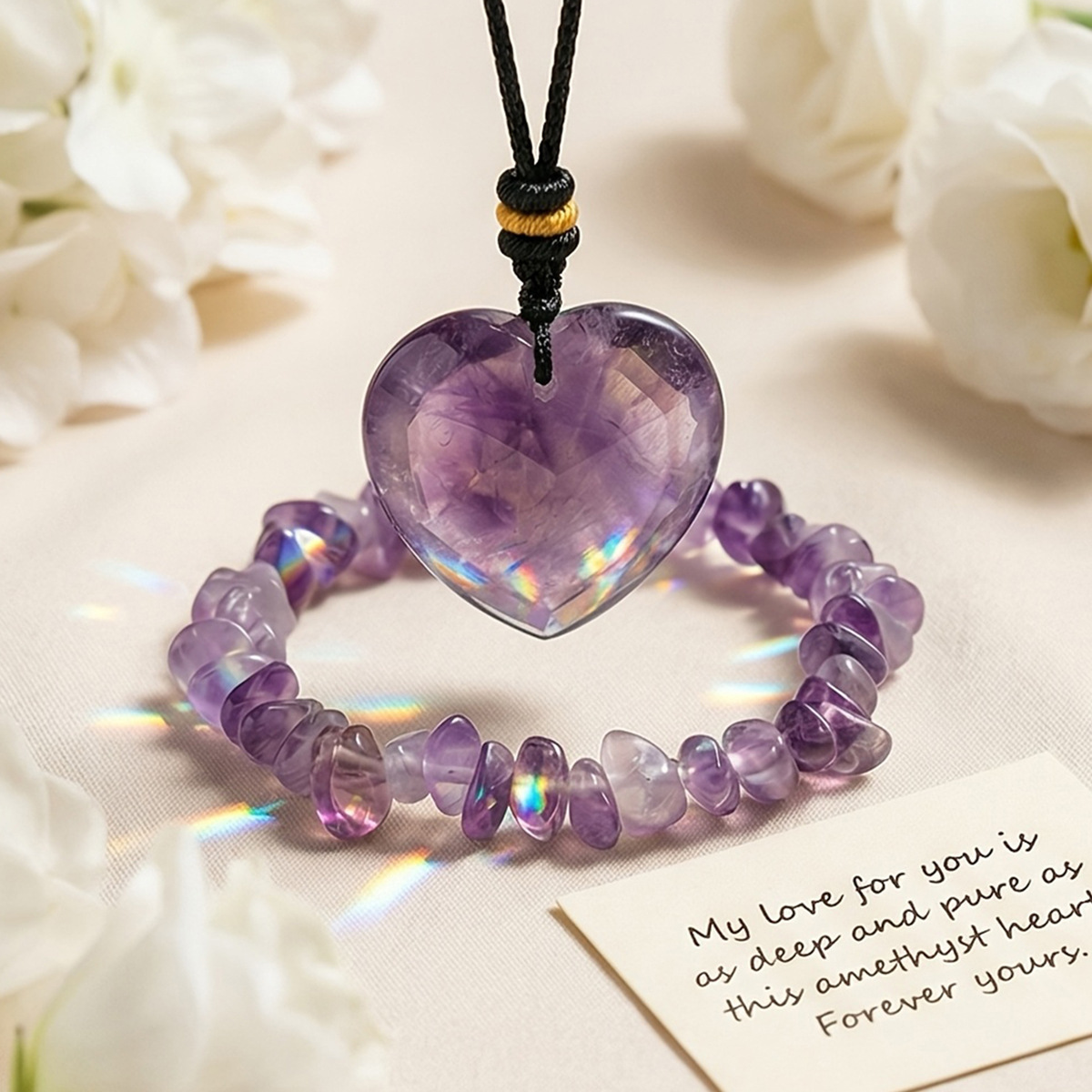 10:[set] amethyst love pendant   gravel bracelet