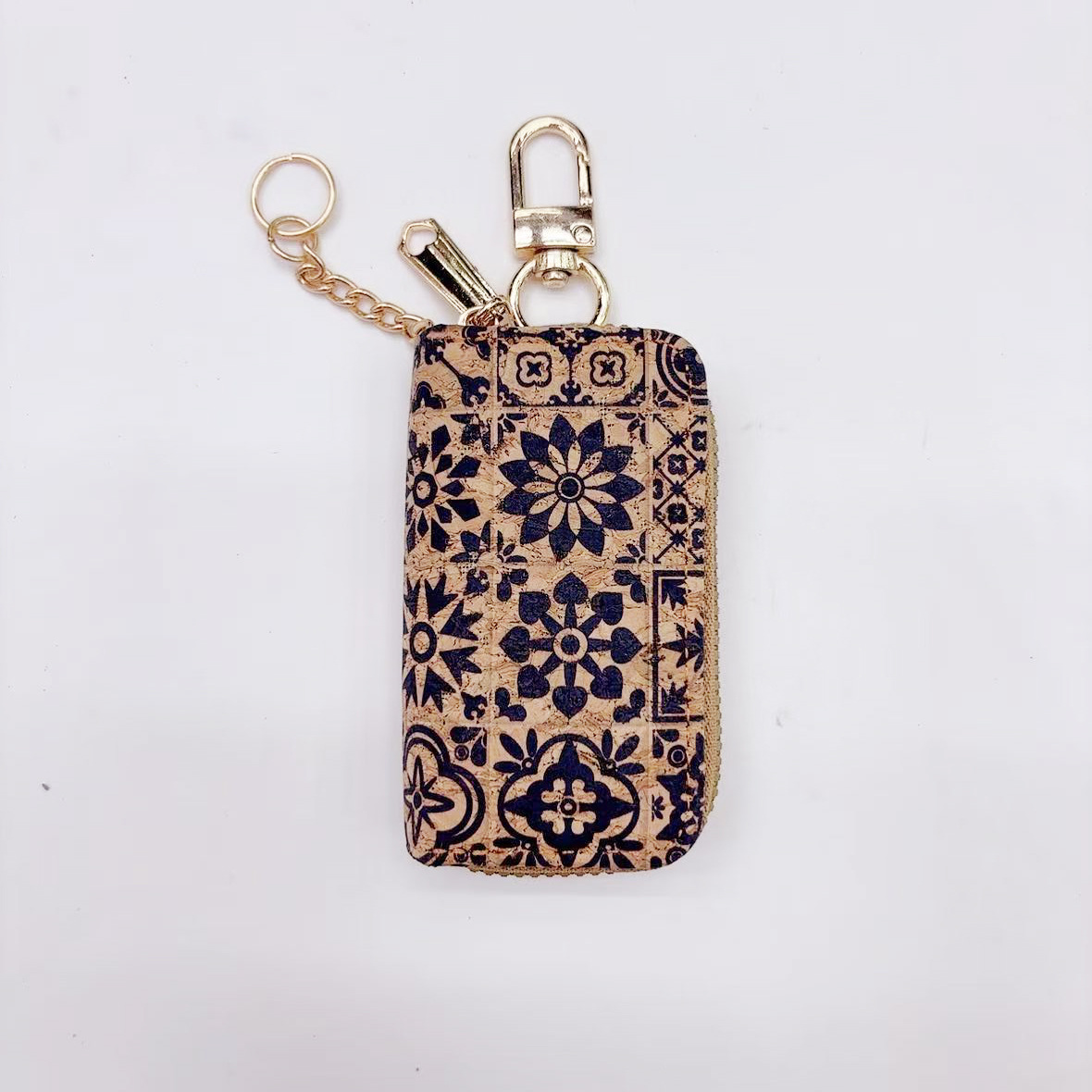 Car keychain pouch - solid blue plaid