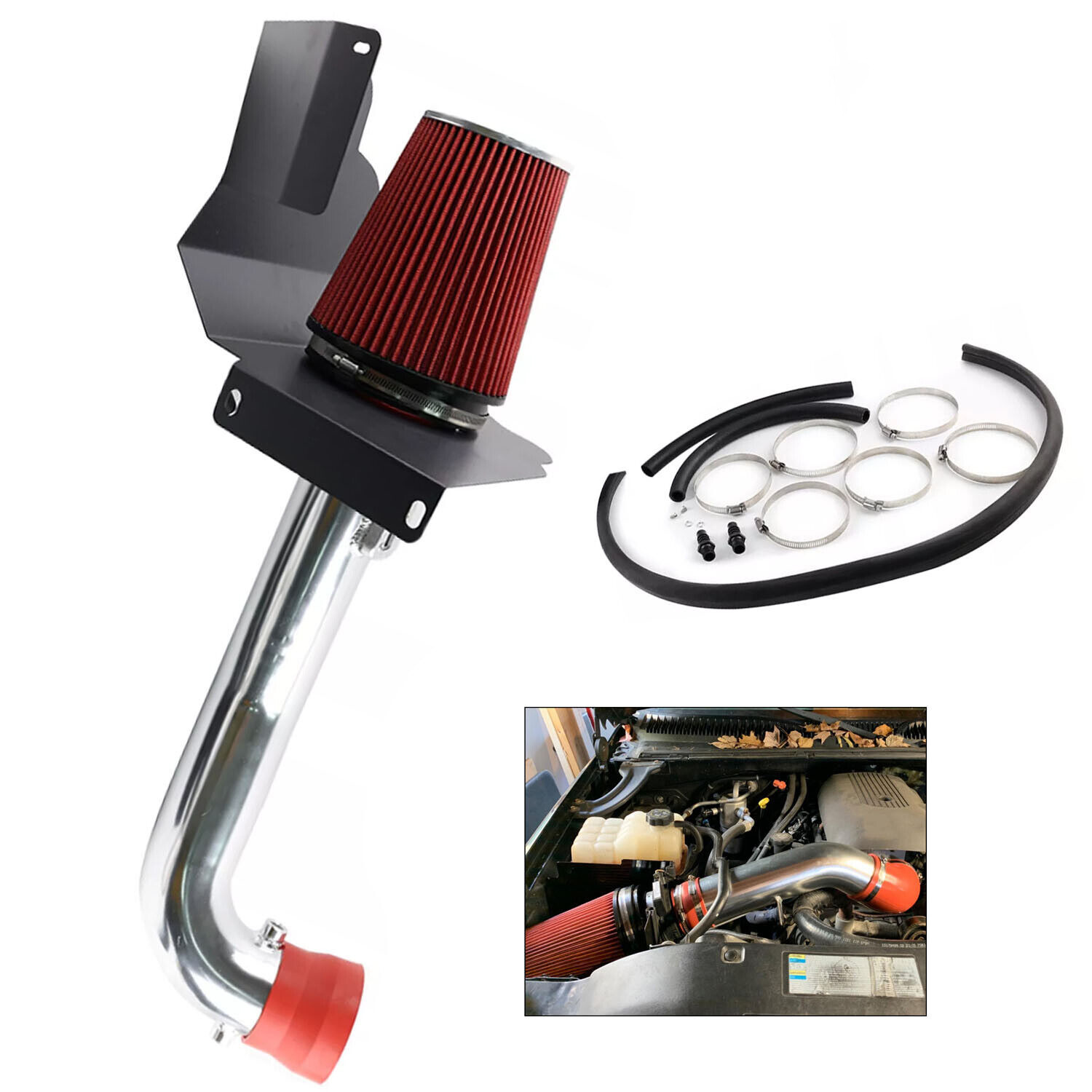 Red air filter silver tube