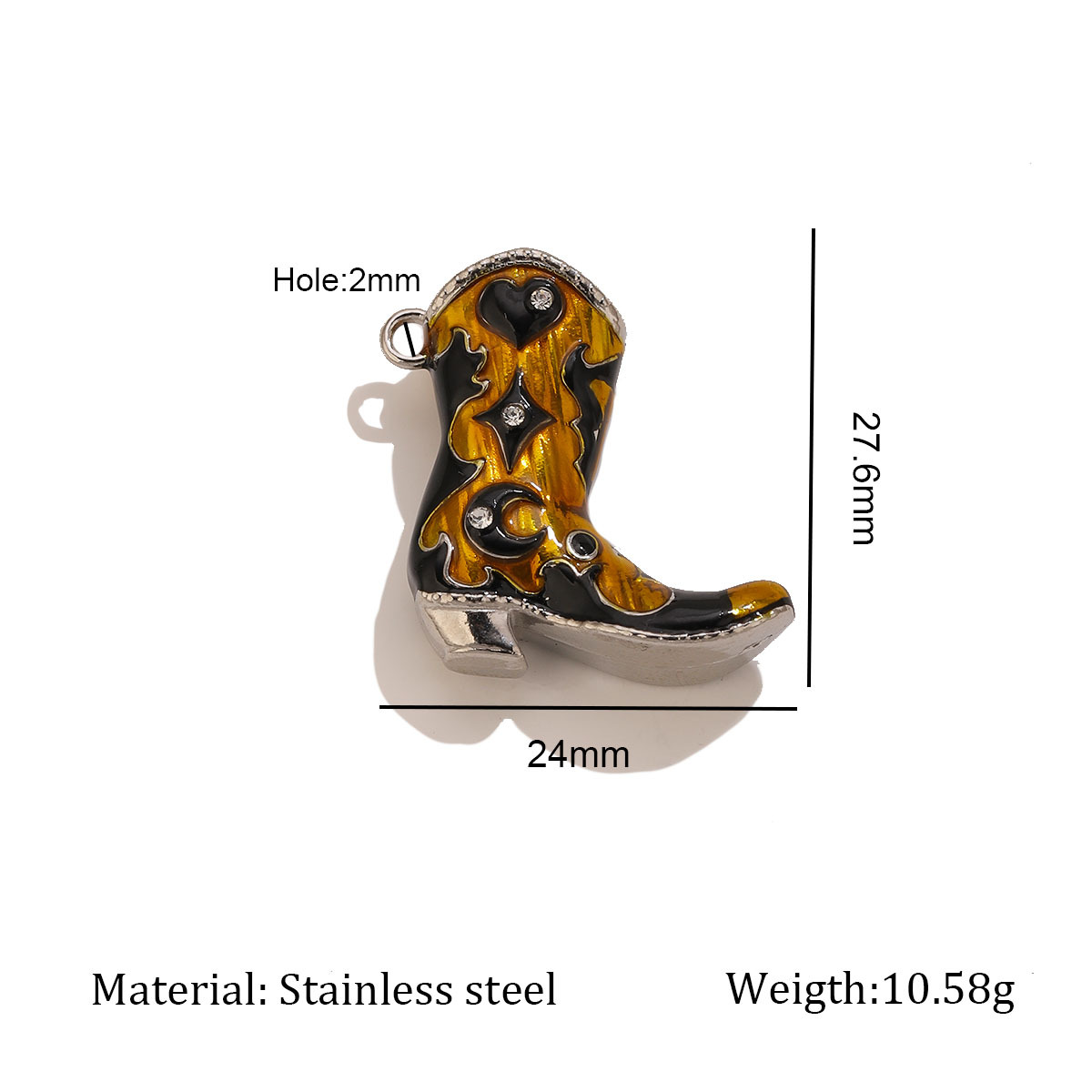4:Steel-colored enamel white diamond boot charm