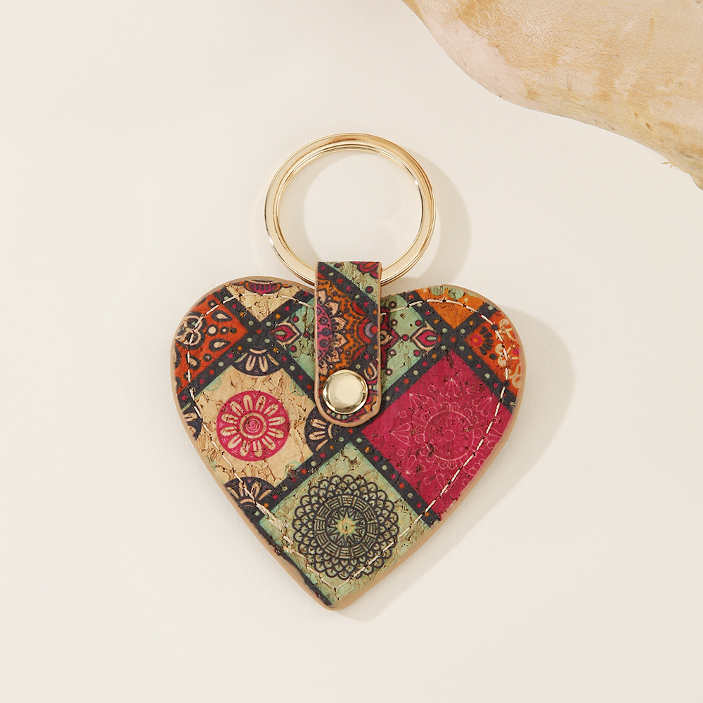 8.2cm Heart keychain rhombus red check style