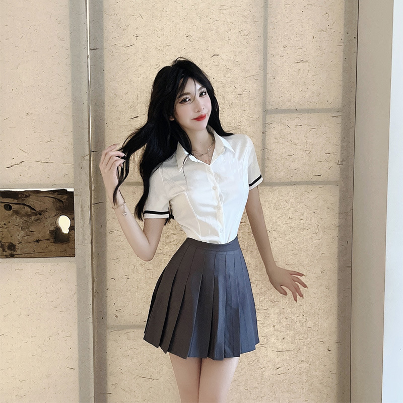 Shirt bow tie   gray skirt suit