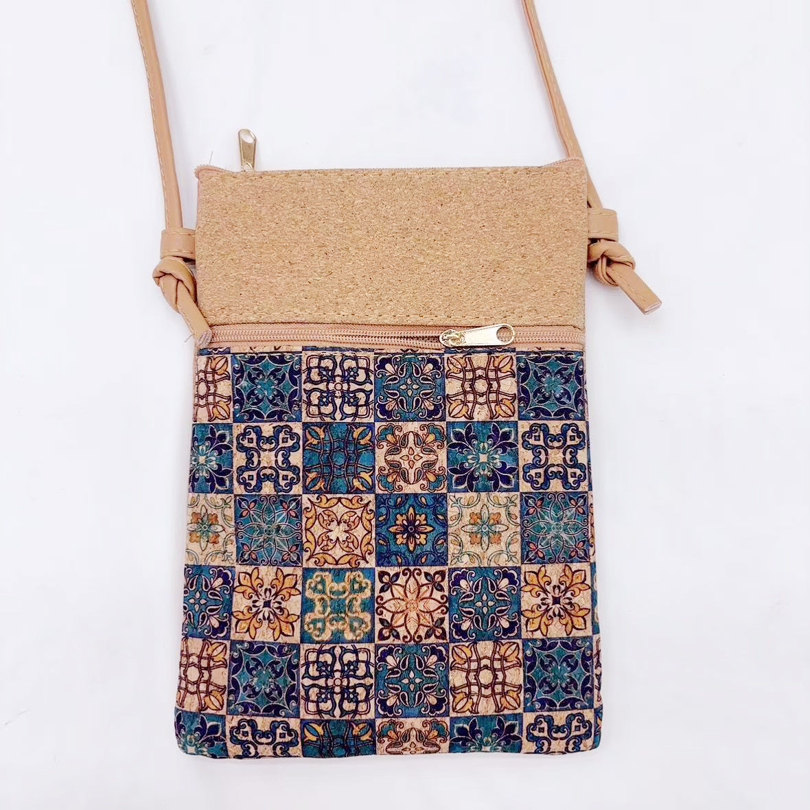 Drawstring crossbody blue plaid