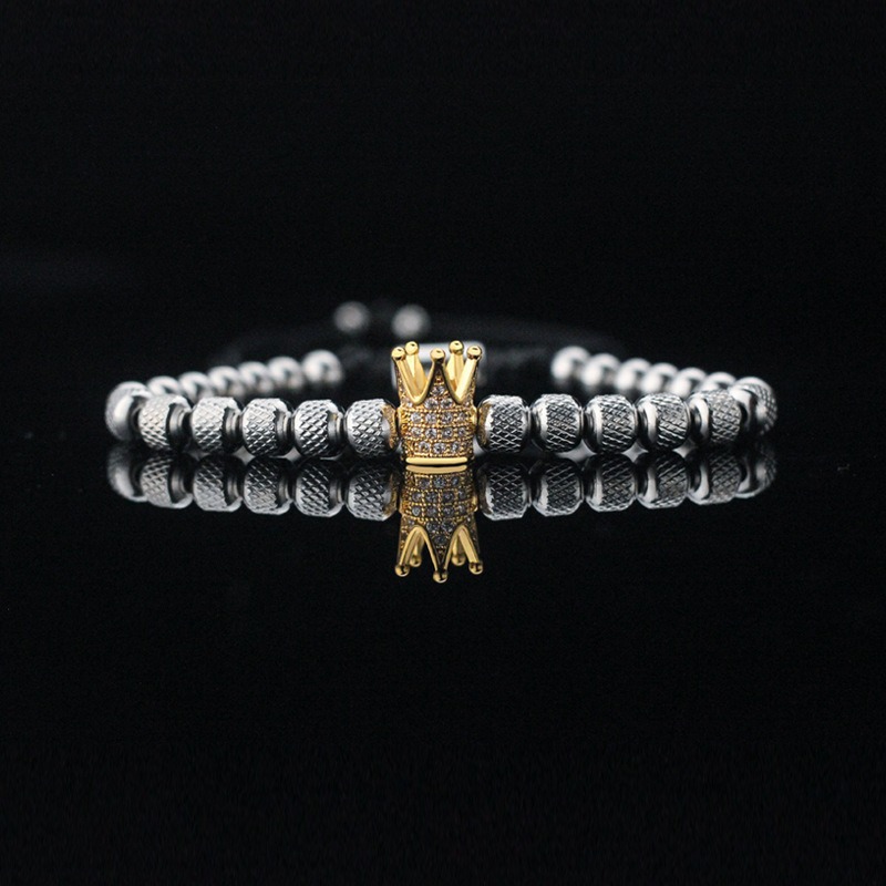 6:Steel gold crown with white zirconium
