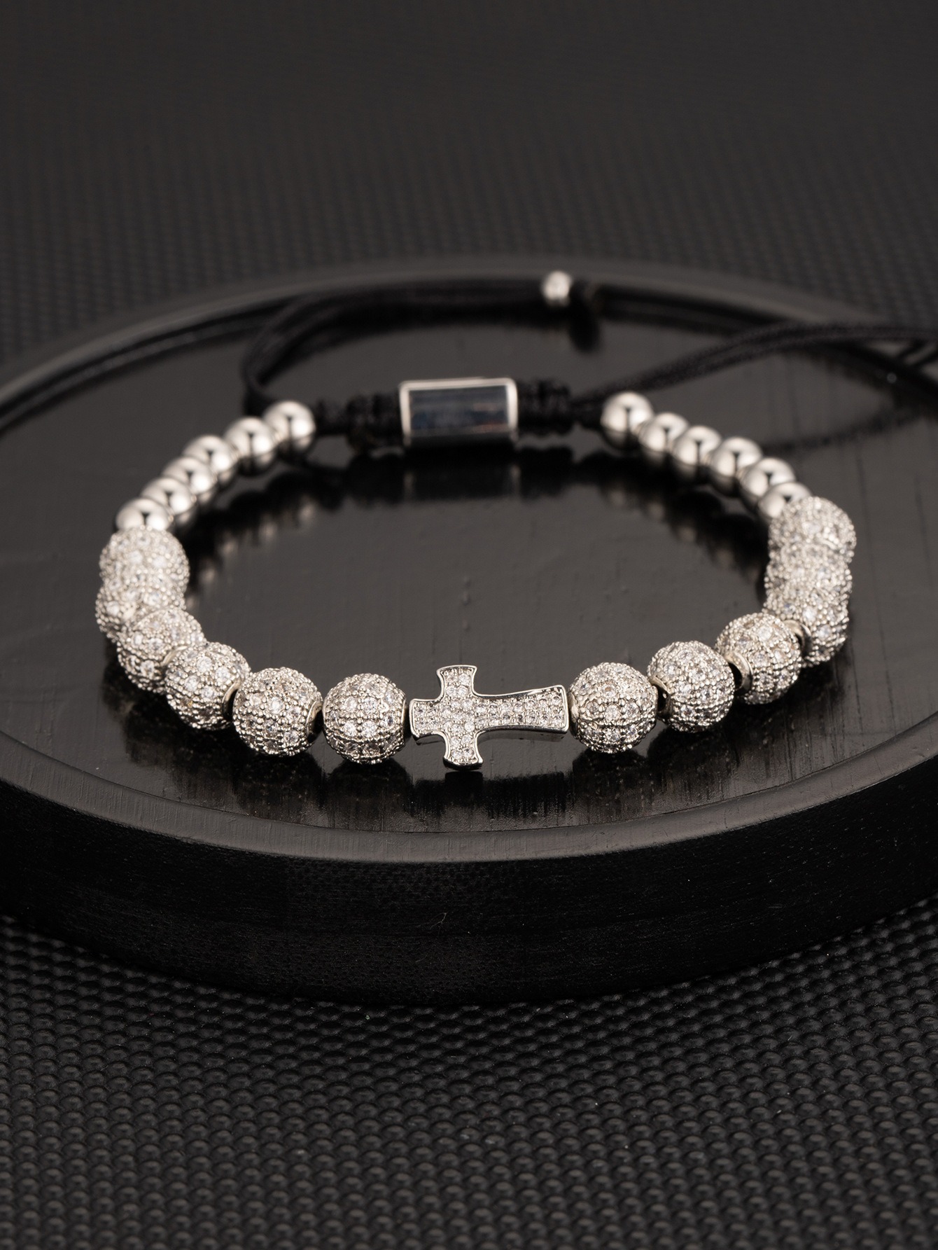 21:Steel color cross zirconium ball bracelet