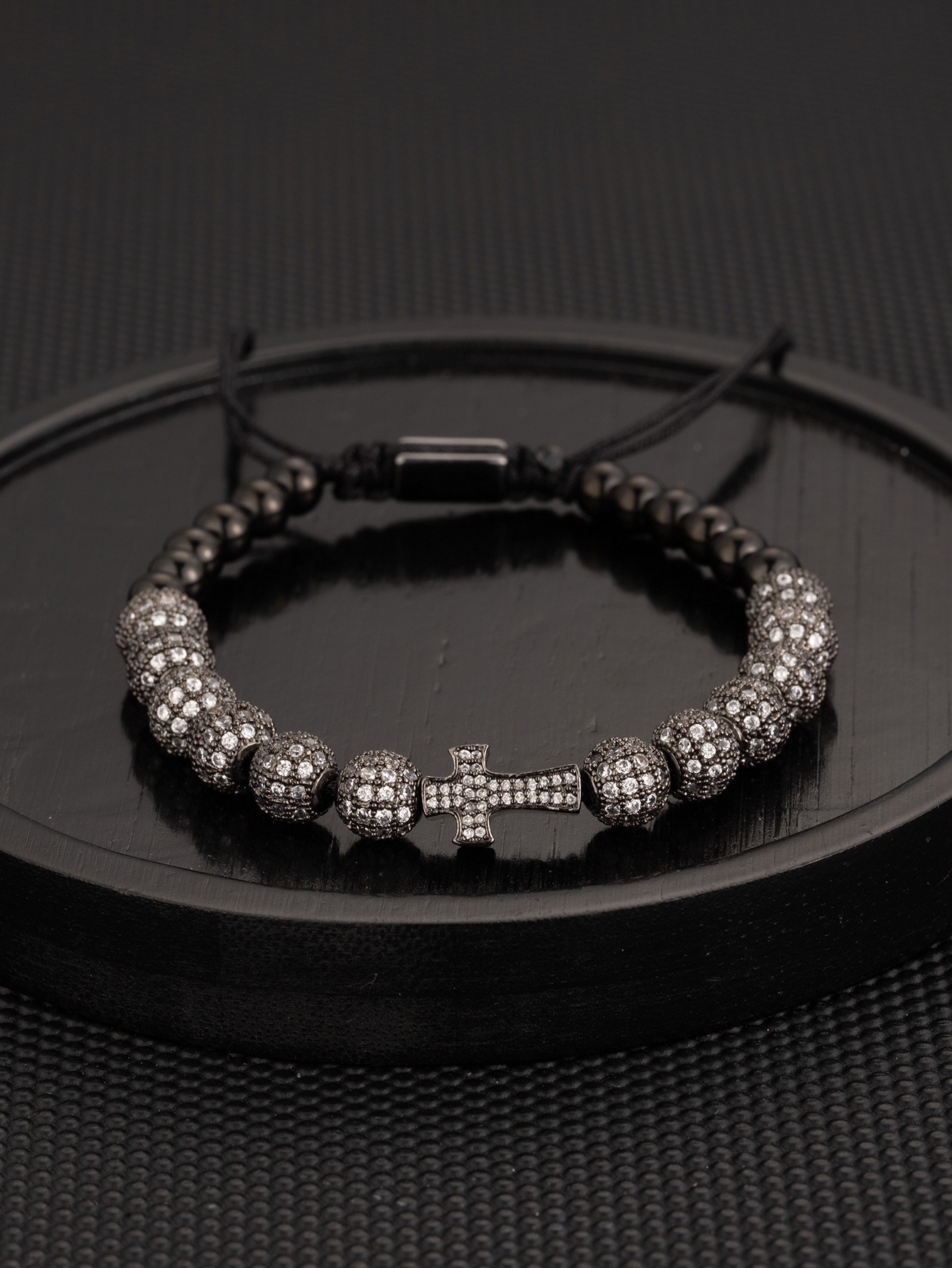 22:Black cross zirconium ball bracelet