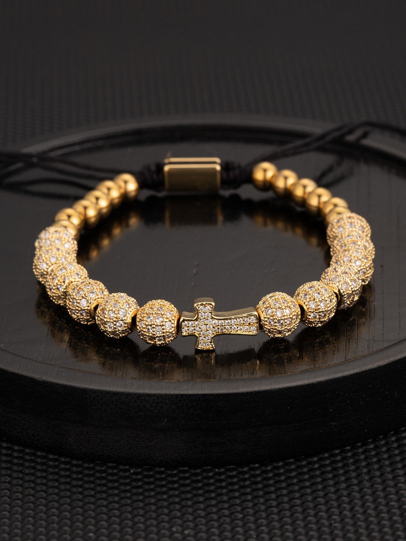 23:Gold cross zirconium ball bracelet