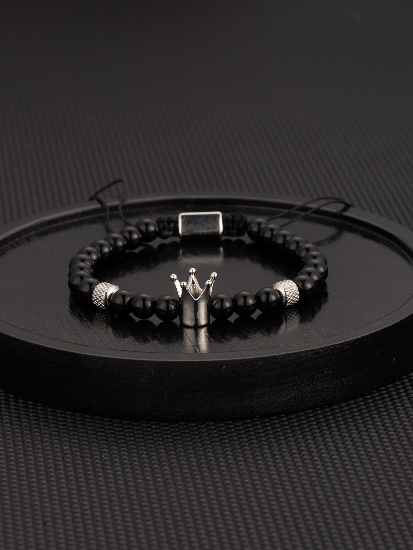 34:Steel crown black stone bracelet