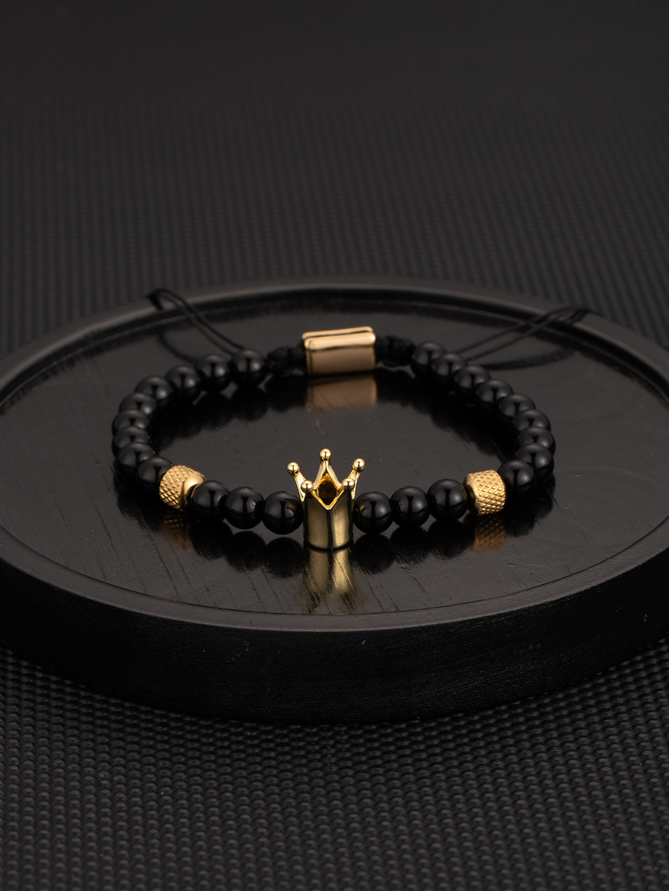 35:Black gold crown black stone bracelet