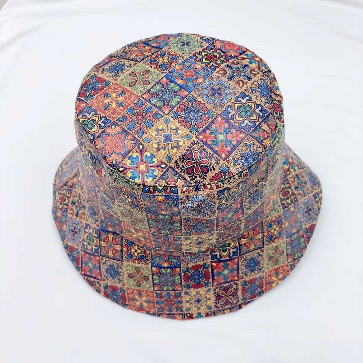 Blue and red checkered bucket hat