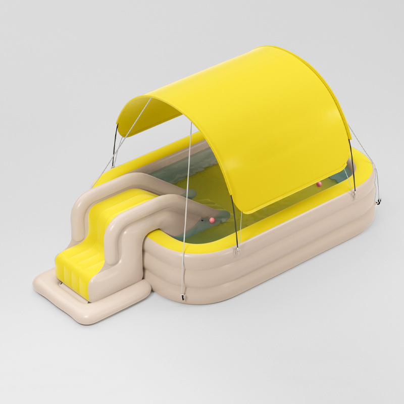 Yellow 2.1m pool with canopy and slide/without pump