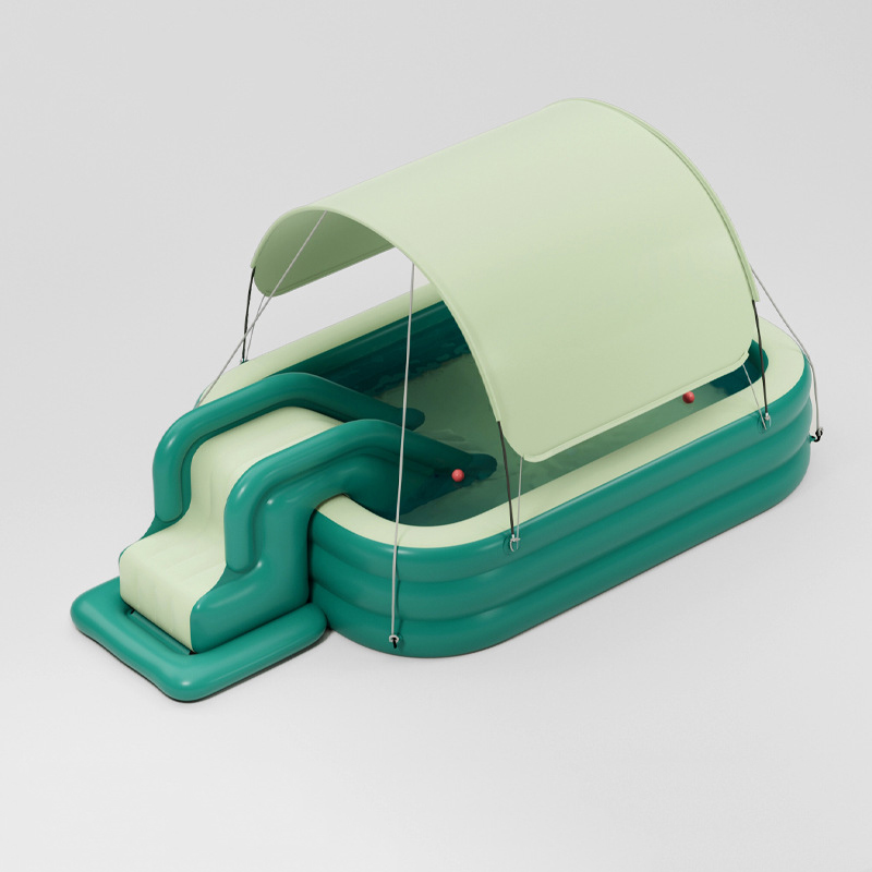 Green 2.1m pool with canopy and slide/without pump