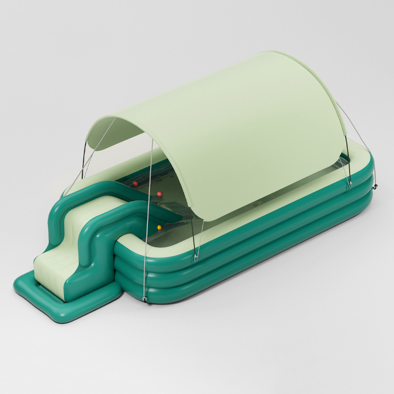 Green 2.6m pool with canopy and slide/without pump