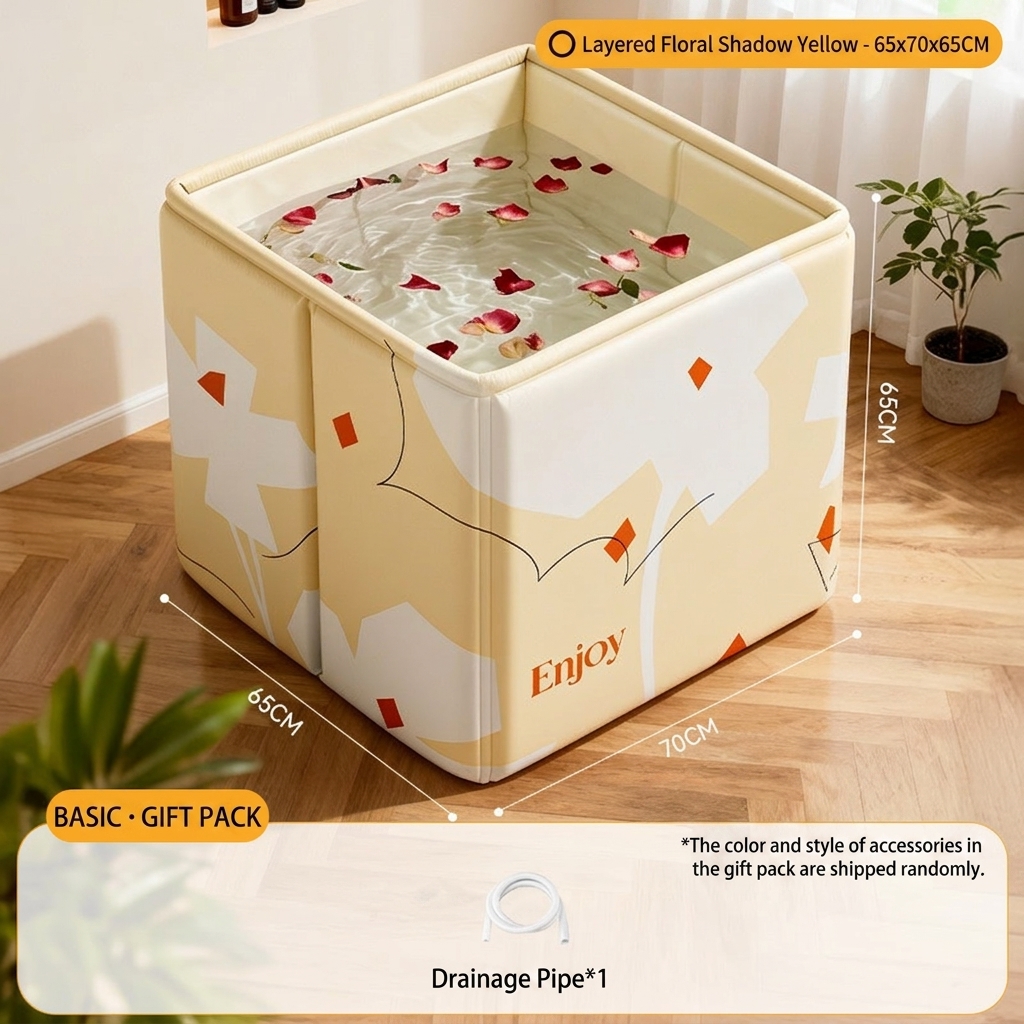 Layers of yellow flower shadows--folding square bucket (single bathtub)