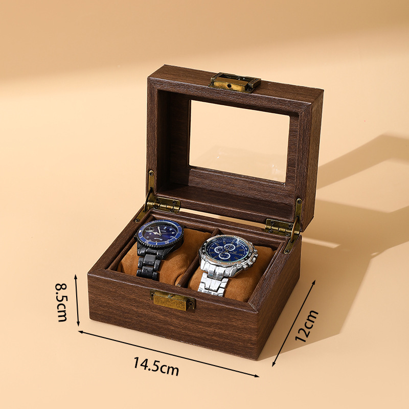 Wood grain leather 2-position watch box (soft pillow inside)