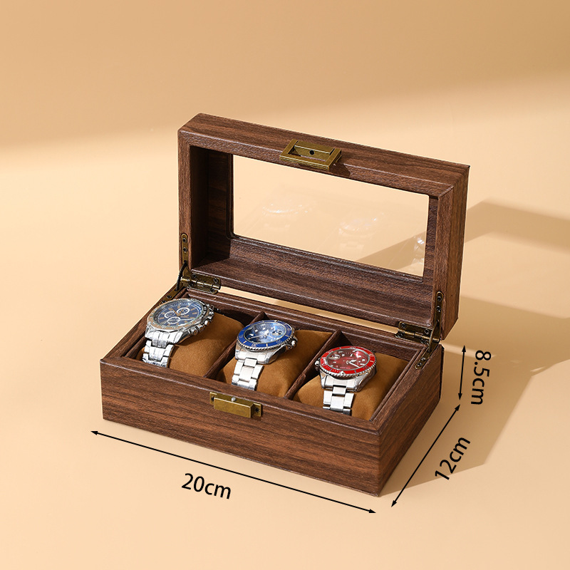 Wood grain leather 3-position watch box (soft pillow inside)