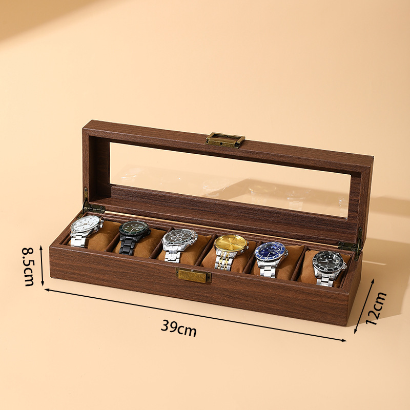 Wood grain leather 6-position watch box (soft pillow inside)