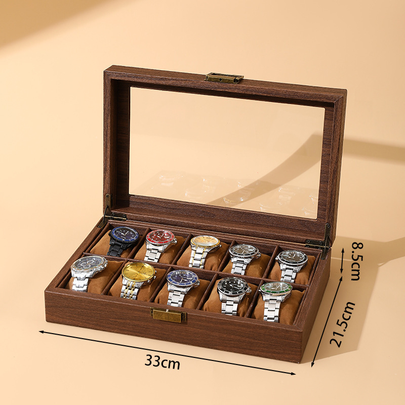 Wood grain leather 10-position watch box (soft pillow inside)