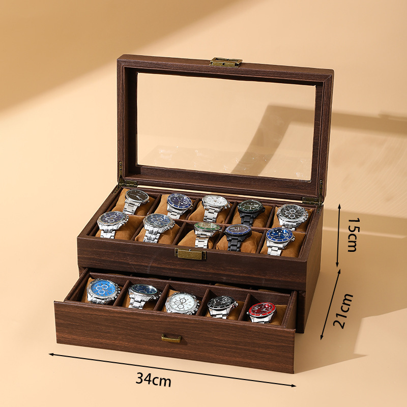Wood grain leather double layer 20-bit watch box