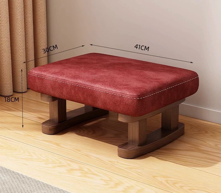 Walnut stool legs technical cloth red