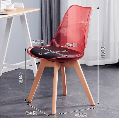 Transparent [solid wood legs] red   black pad