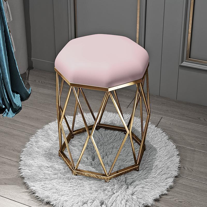 Pink flannel golden octagonal stool