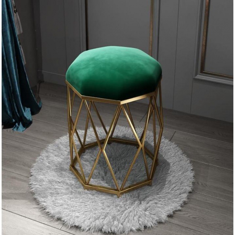 Dark green flannel golden octagonal stool