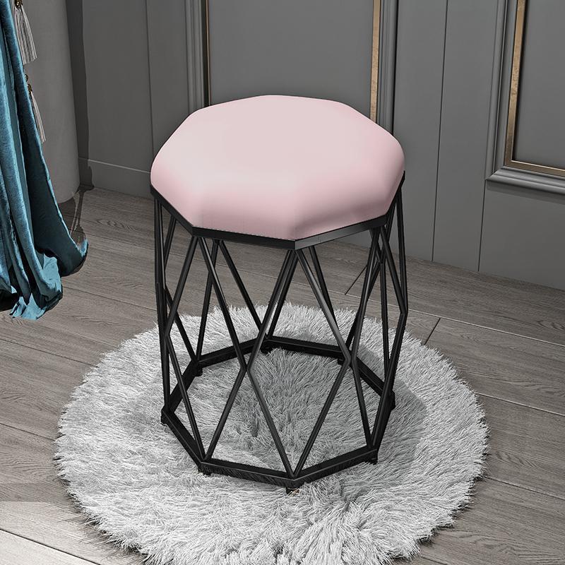 Pink flannel black octagonal stool