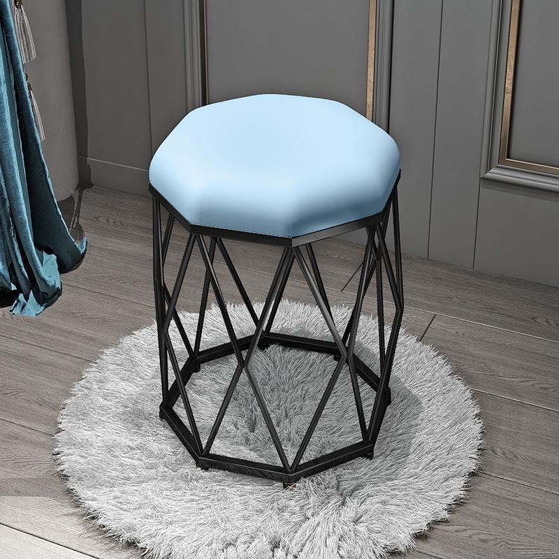 light blue flannel black octagonal stool
