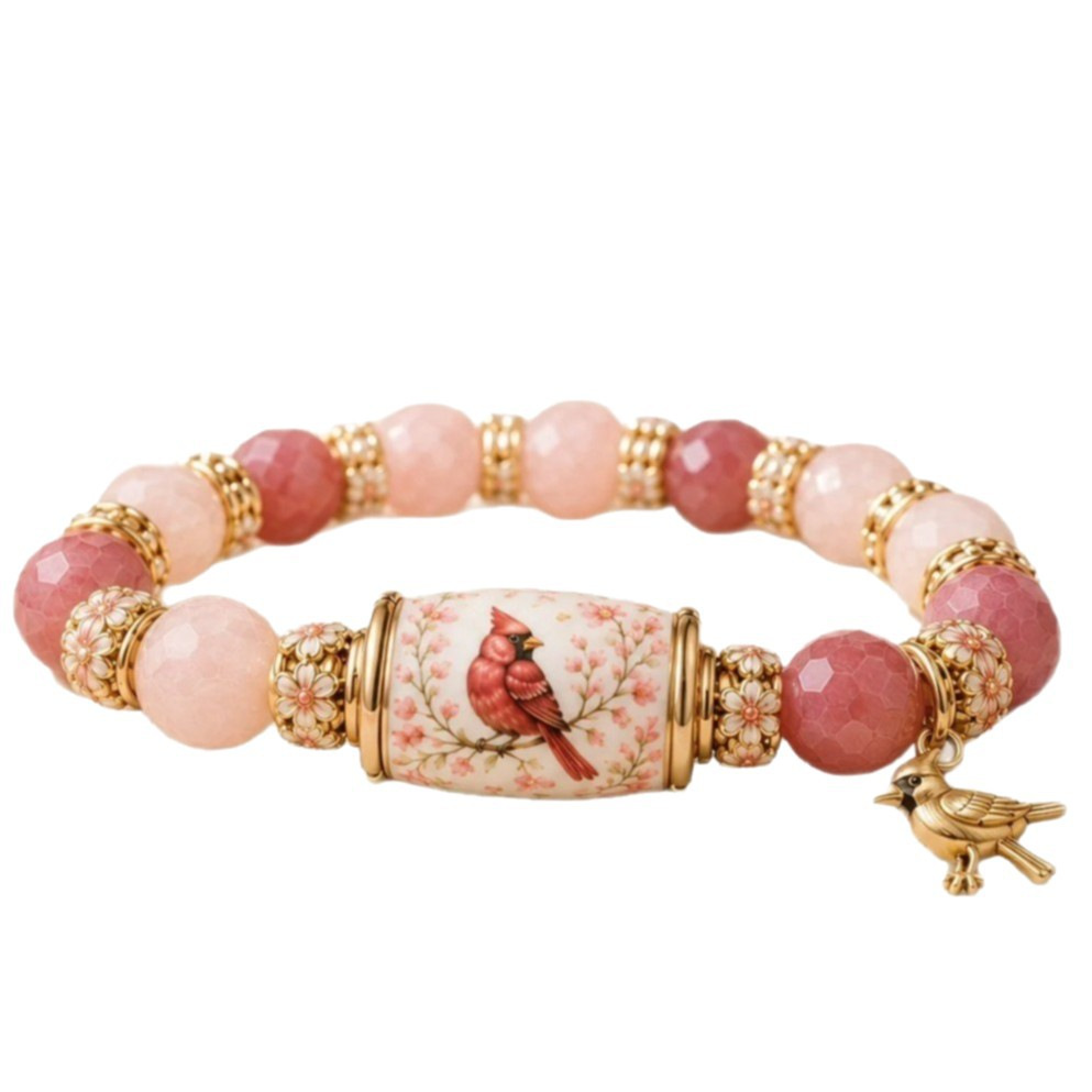 19:Red cardinal bird crystal bracelet