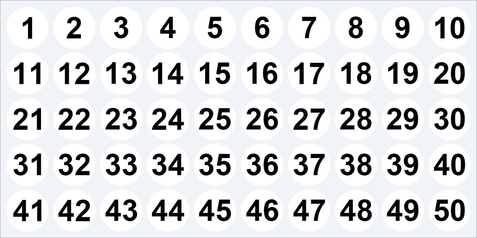 1-50 numbers white;1cm/0.39inch