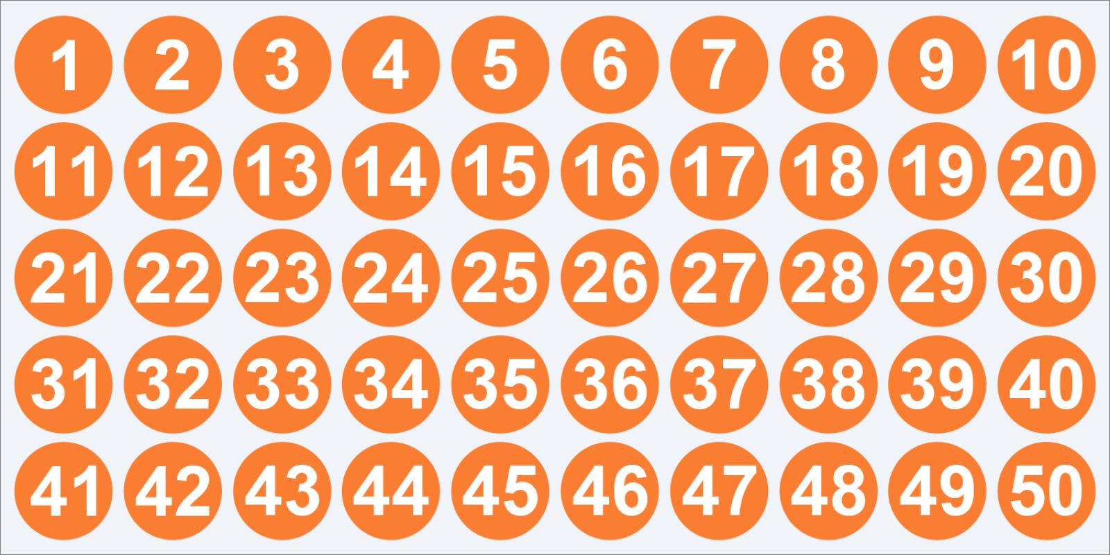 1-50 numbers orange;1cm/0.39inch