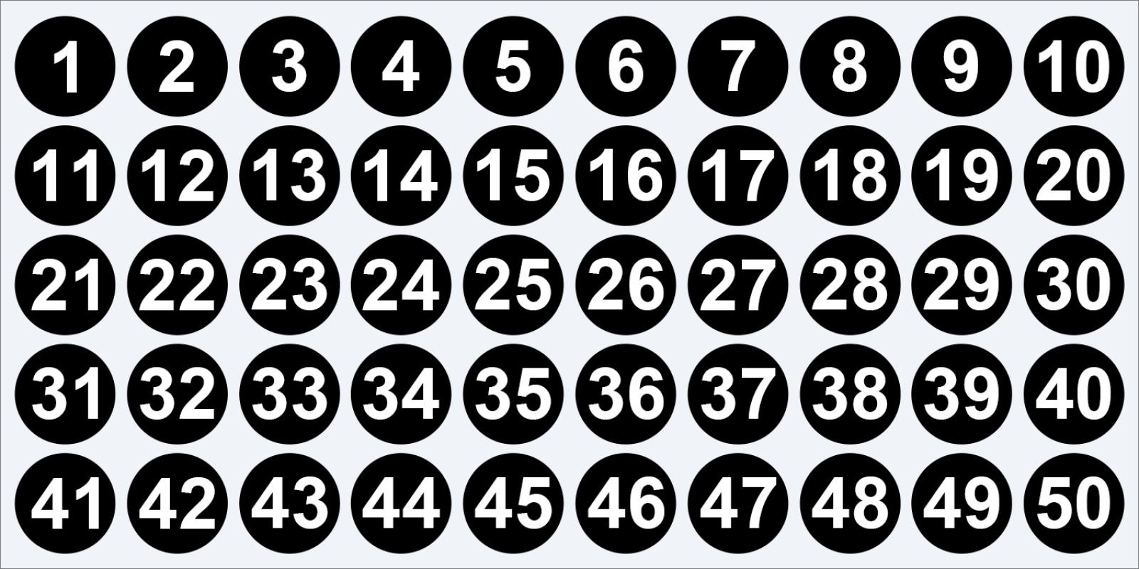 1-50 numbers black;1cm/0.39inch
