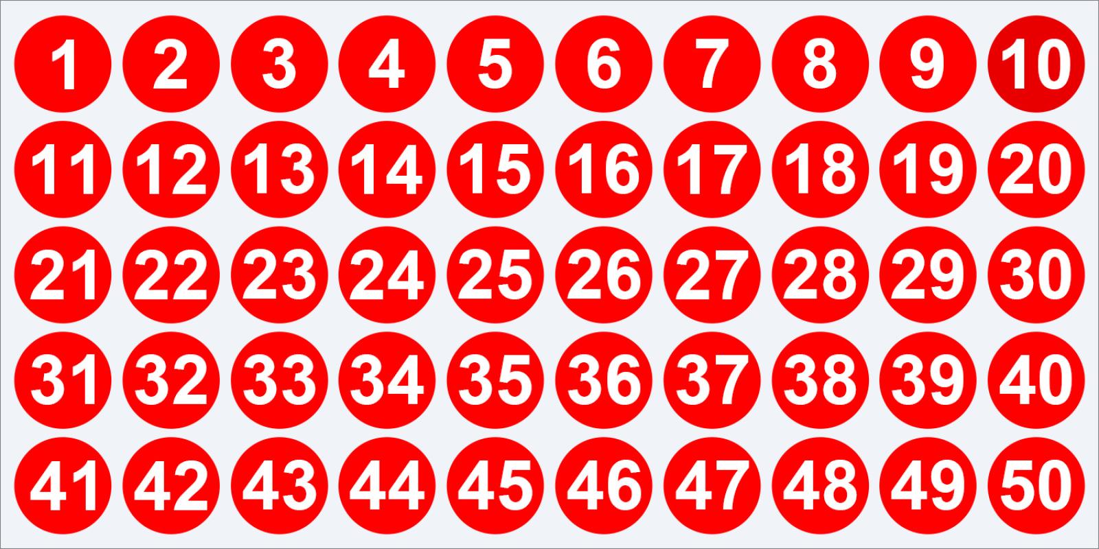 1-50 numbers red;1cm/0.39inch