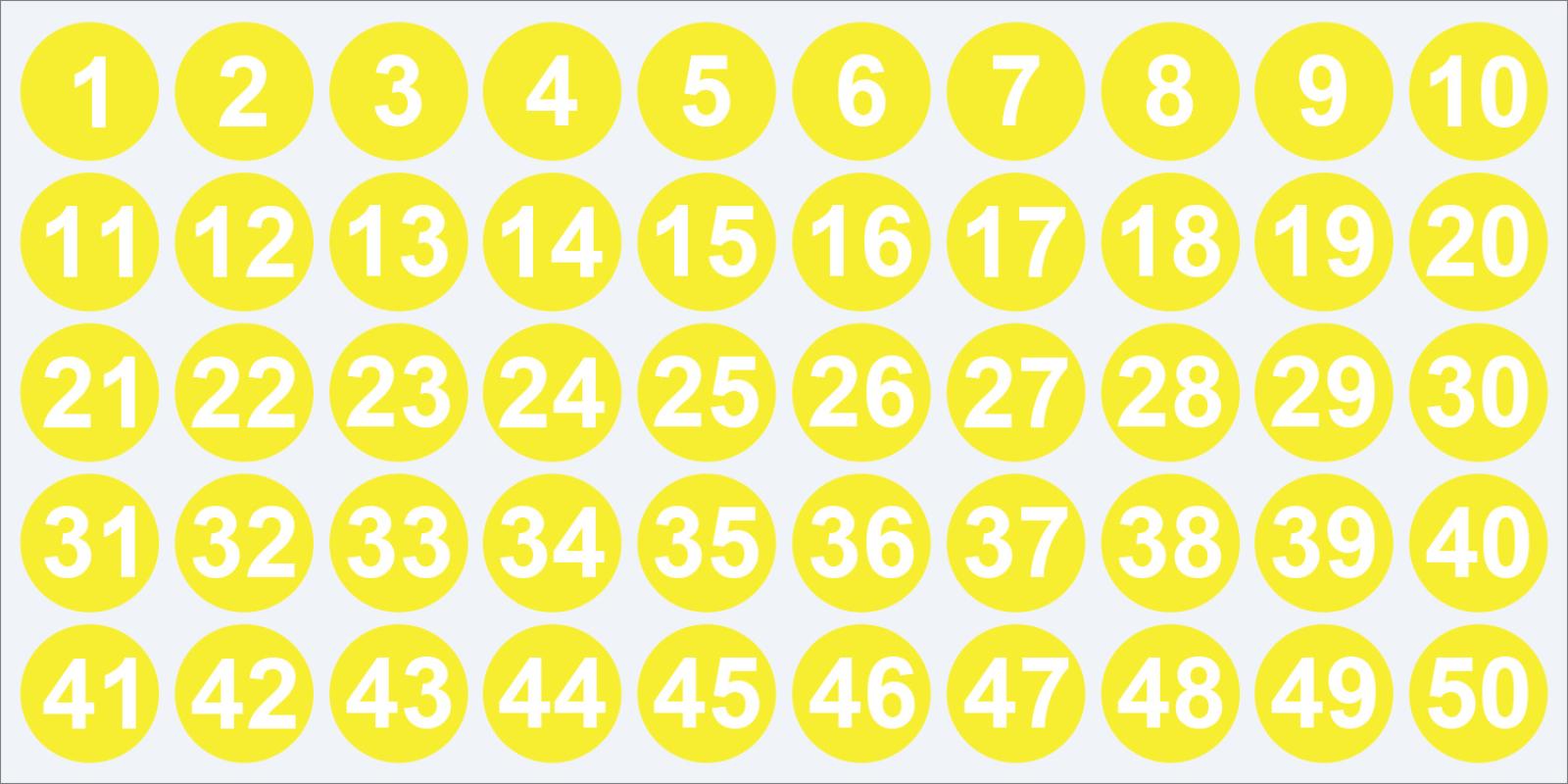 1-50 numbers yellow;1cm/0.39inch