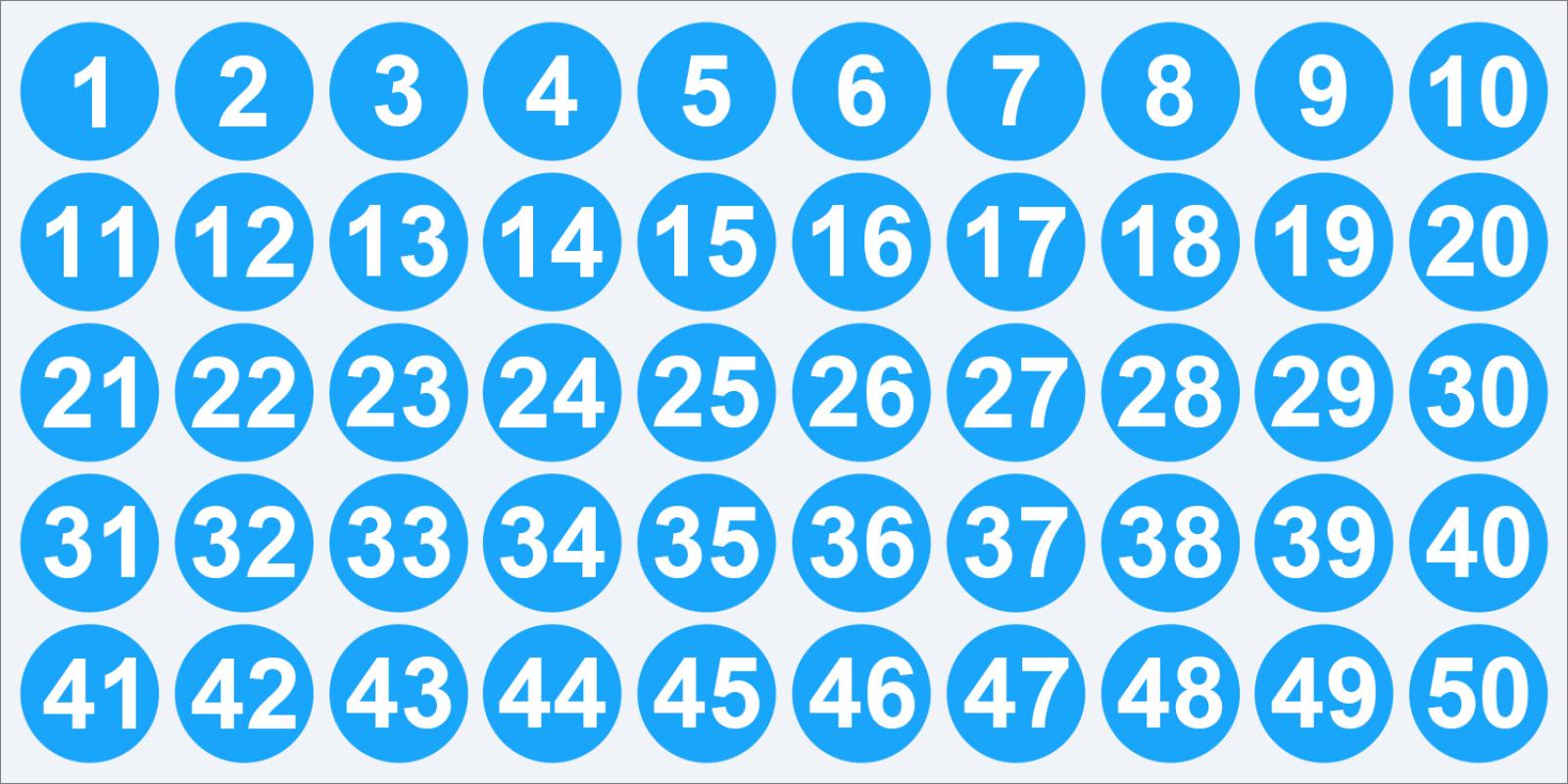 1-50 numbers blue;1cm/0.39inch