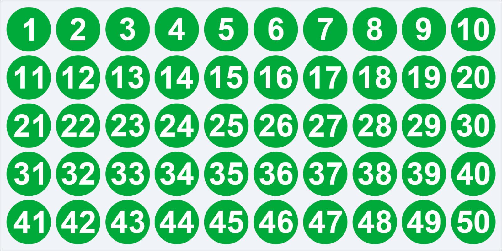 1-50 numbers green;1cm/0.39inch