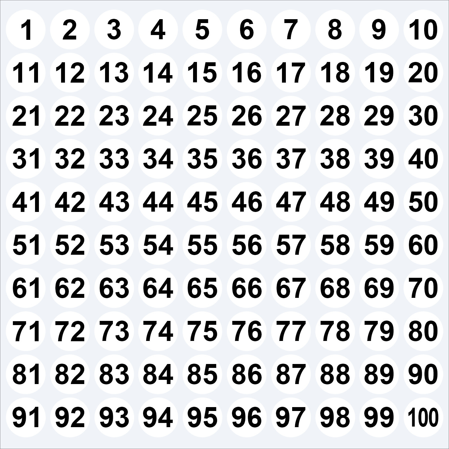 1-100 numbers white;1cm/0.39inch