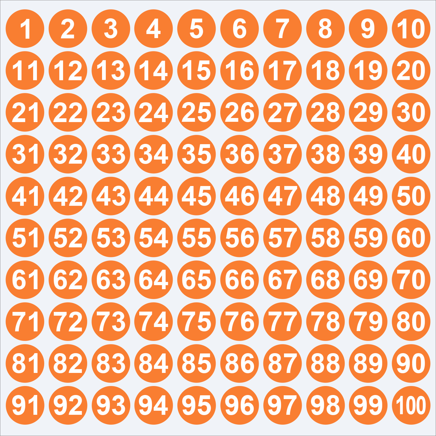 1-100 numbers orange;1cm/0.39inch