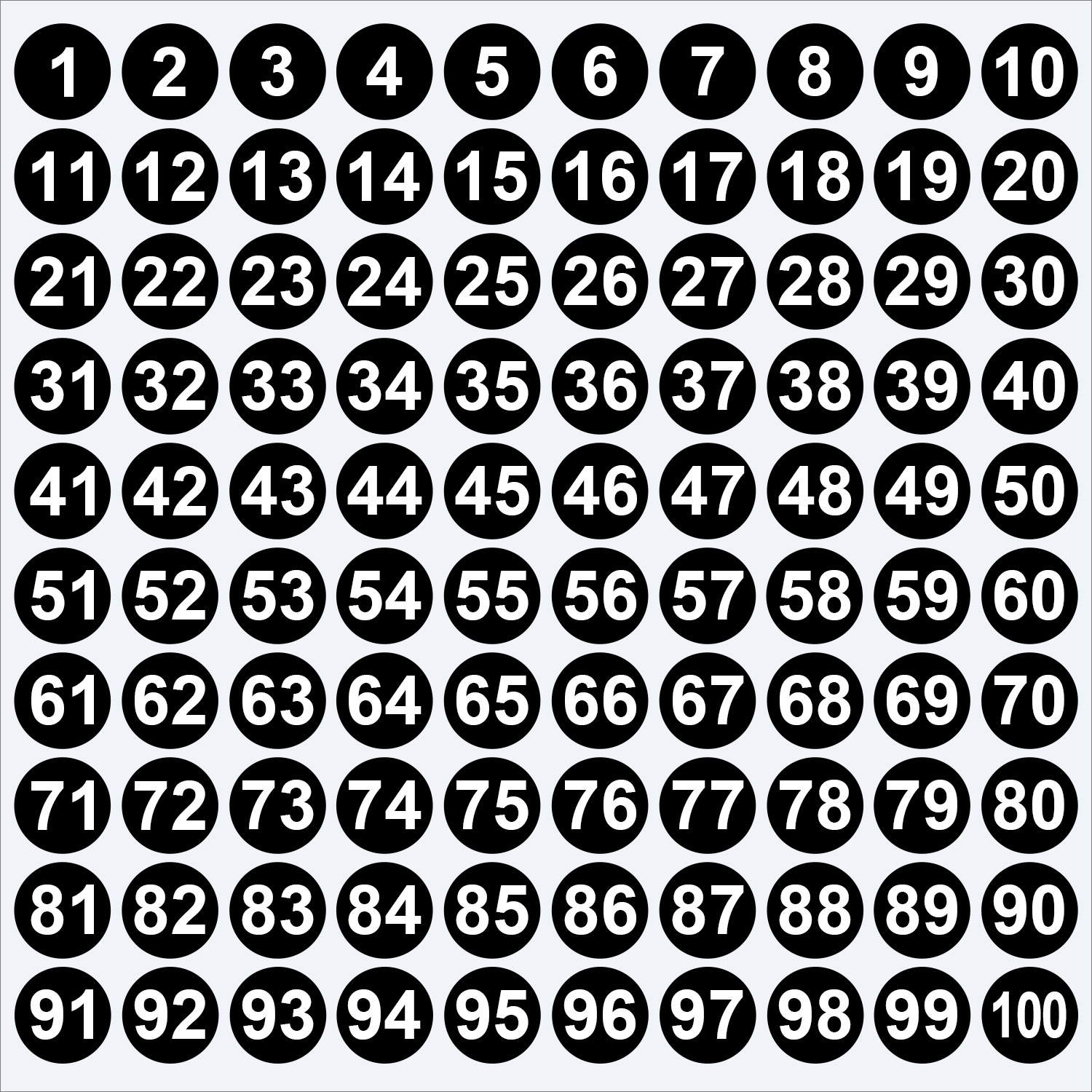 1-100 numbers black;1cm/0.39inch