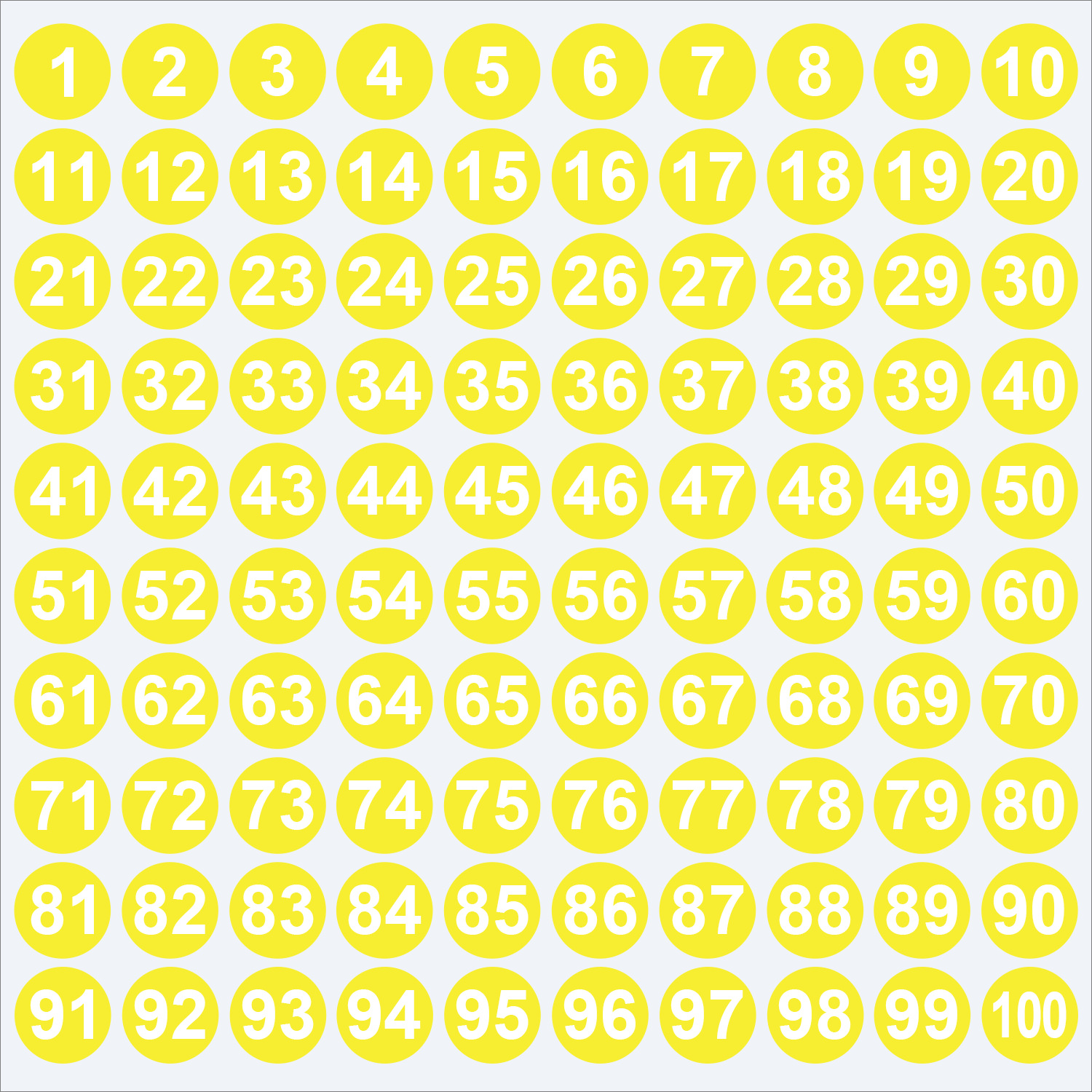 1-100 numbers yellow;1cm/0.39inch