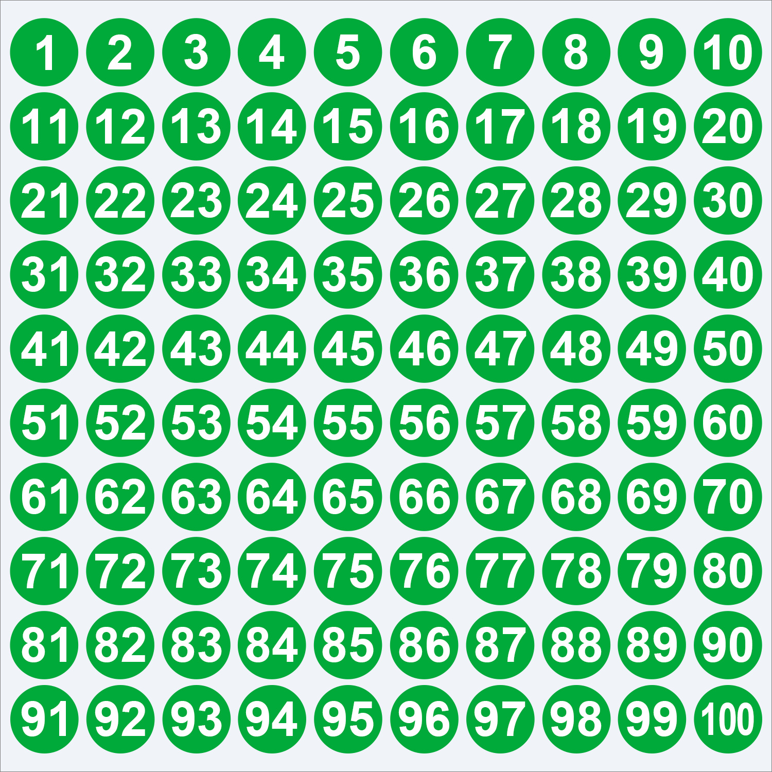 1-100 numbers green;1cm/0.39inch