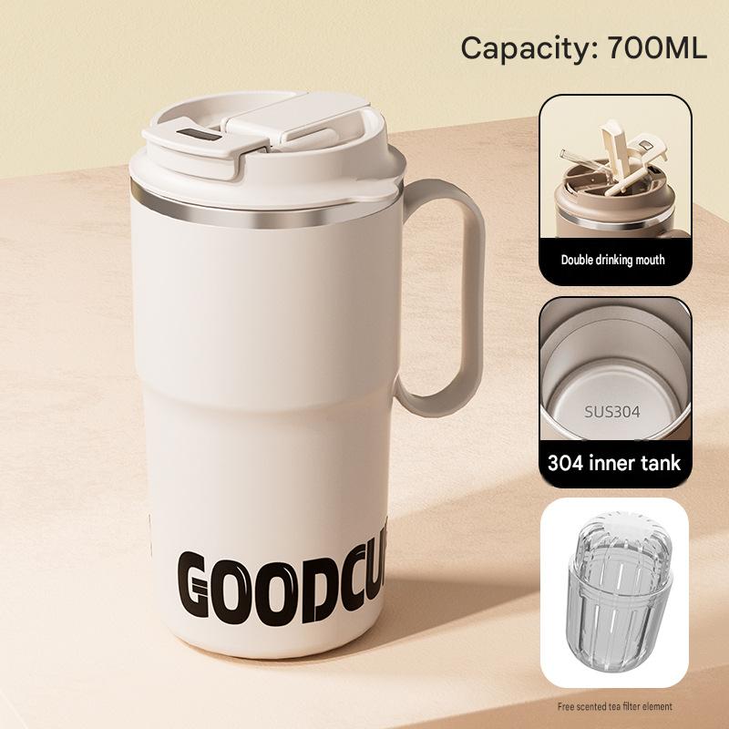 Cream white double drink [with tea compartment]