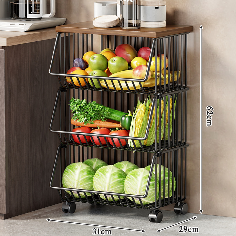 Black medium - three-tier rolling cart